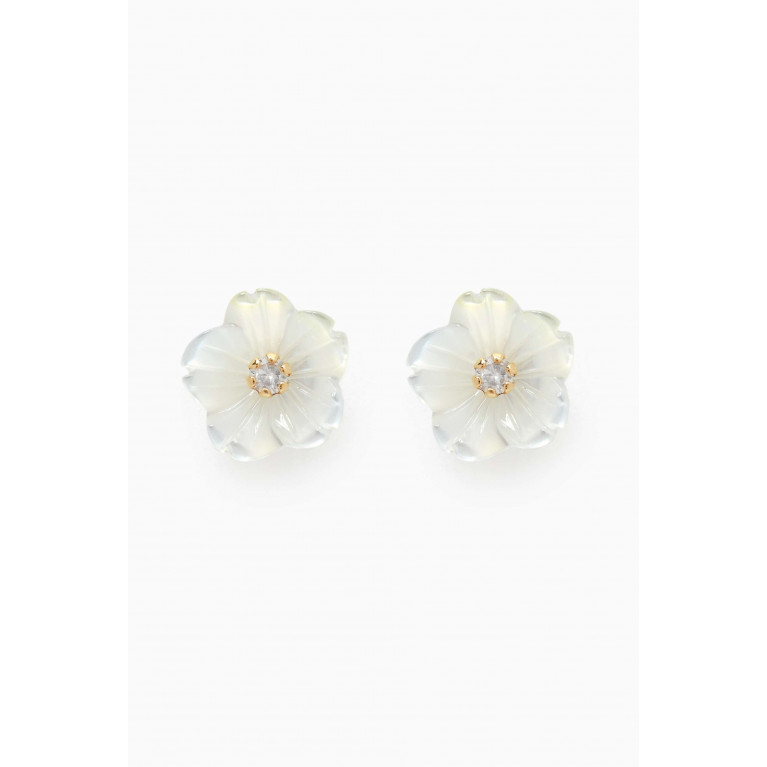 Baby Fitaihi - Floral Diamond Stud Earrings in 18kt Yellow Gold