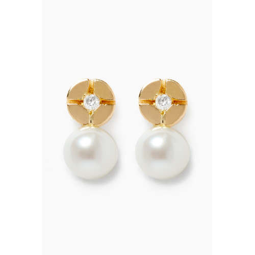 Baby Fitaihi - Pearl Diamond Stud Earrings in 18kt Yellow Gold Gold
