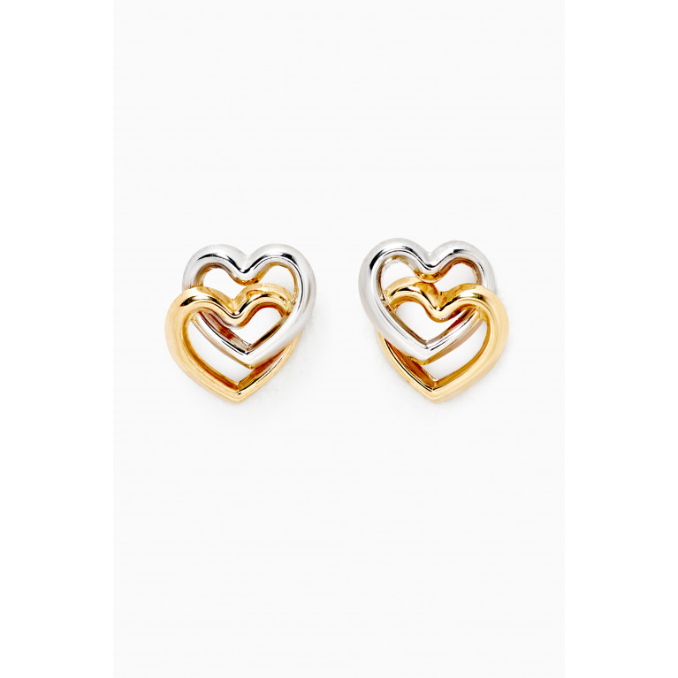 Baby Fitaihi - Double Heart Stud Earrings in 18kt Gold