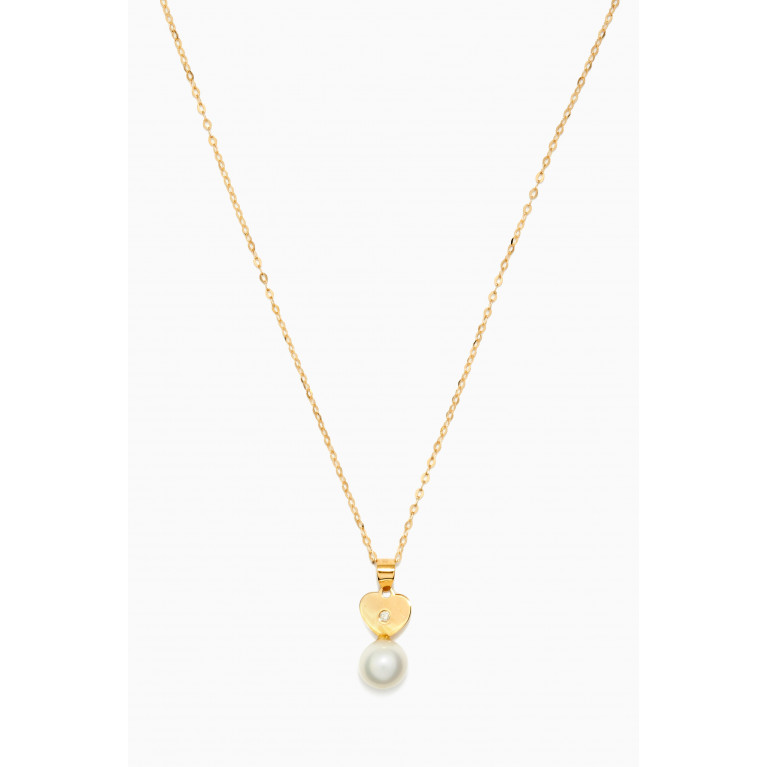 Baby Fitaihi - Heart Pearl Diamond Pendant in 18kt Yellow Gold