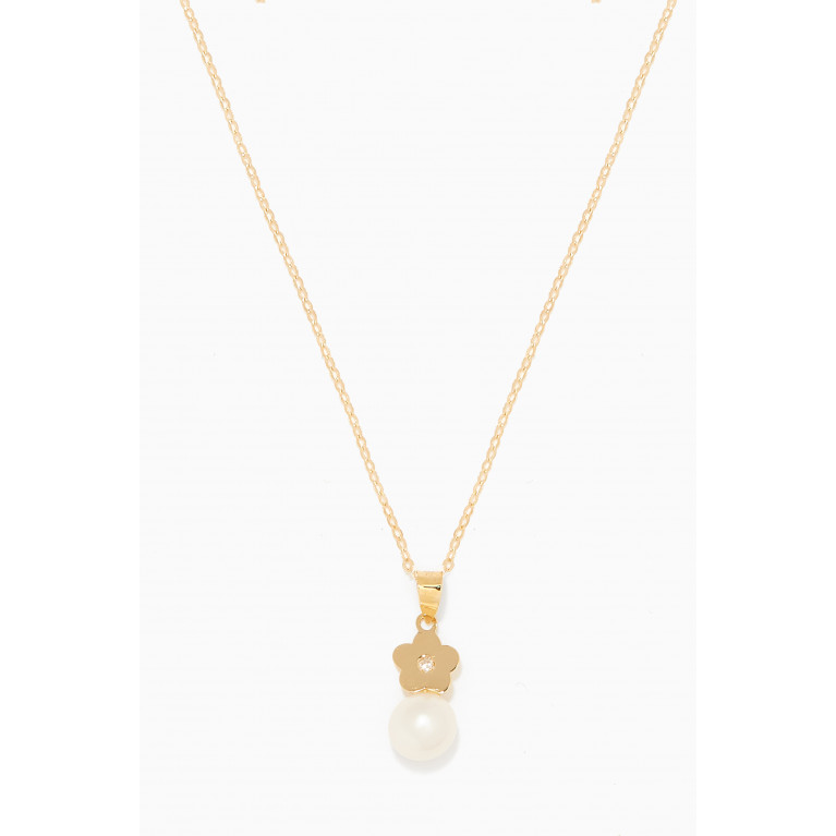 Baby Fitaihi - Floral Pearl Diamond Pendant in 18kt Yellow Gold