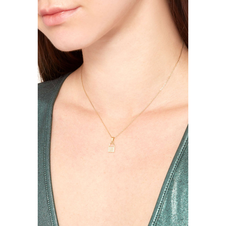 Aquae Jewels - Diamond Lock Pendant Necklace in 18kt Yellow Gold