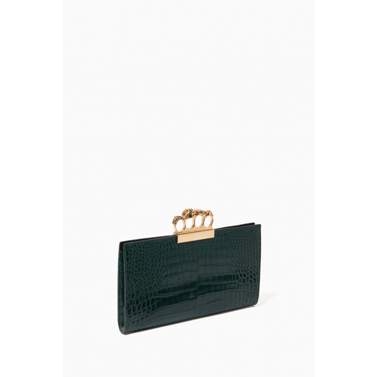 Alexander McQueen - Four Ring Flat Pouch in Croc-embossed Leather