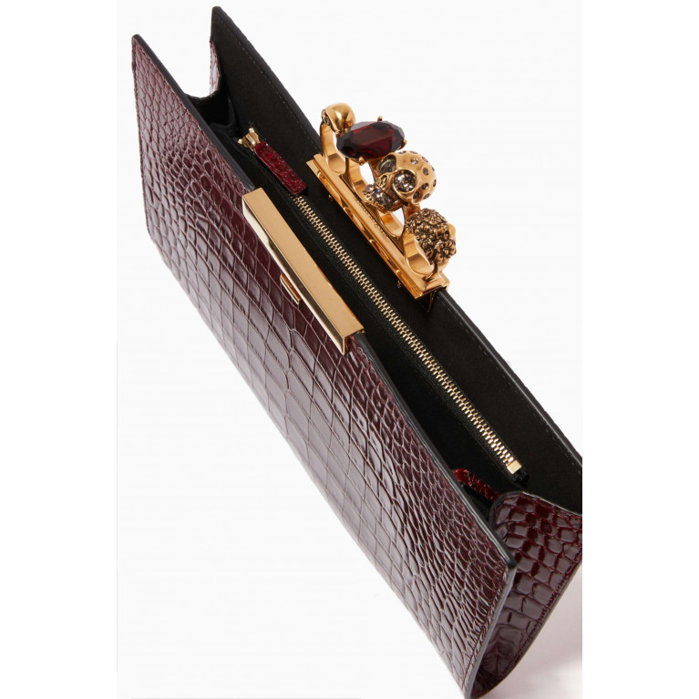 Alexander McQueen - Four Ring Flat Pouch in Croc-embossed Leather