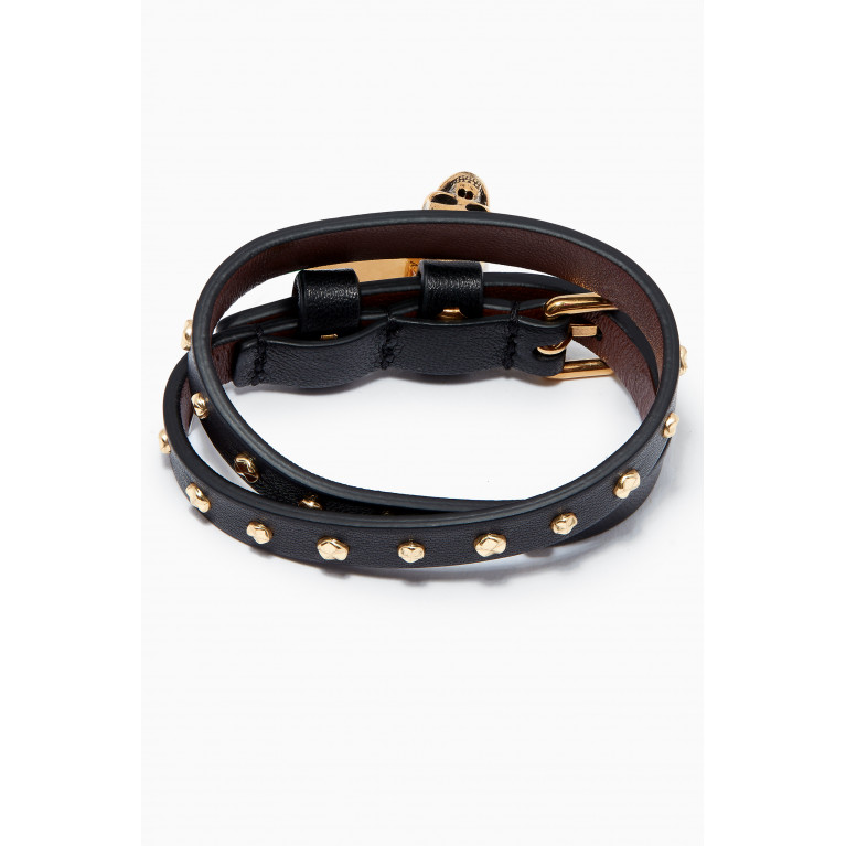 Alexander McQueen - Hammered Studs Double Wrap Bracelet in Leather