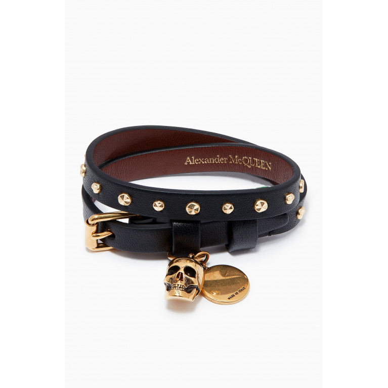 Alexander McQueen - Hammered Studs Double Wrap Bracelet in Leather