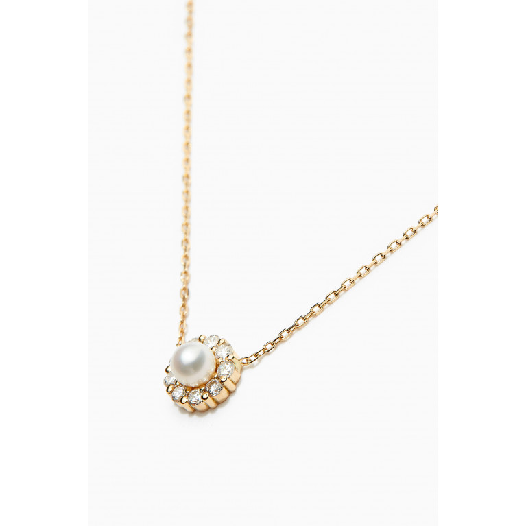 Aquae Jewels - Flower Pearl & Diamond Necklace in 18kt Yellow Gold