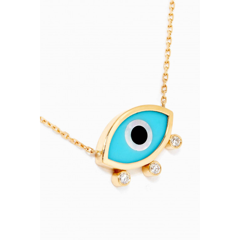 Aquae Jewels - Evil Eye Turquoise Diamond Necklace in 18kt Yellow Gold