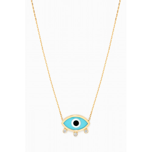 Aquae Jewels - Evil Eye Turquoise Diamond Necklace in 18kt Yellow Gold
