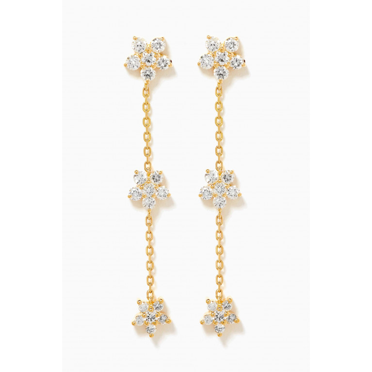 Aquae Jewels - Trilogy Fairy Flower Diamond Earrings in 18kt Yellow Gold