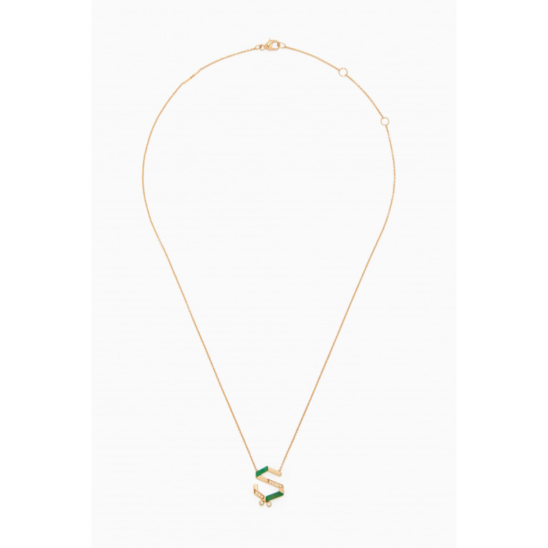 Charmaleena - 28 Initial Diamond Necklace with Aventurine in 18kt Yellow Gold