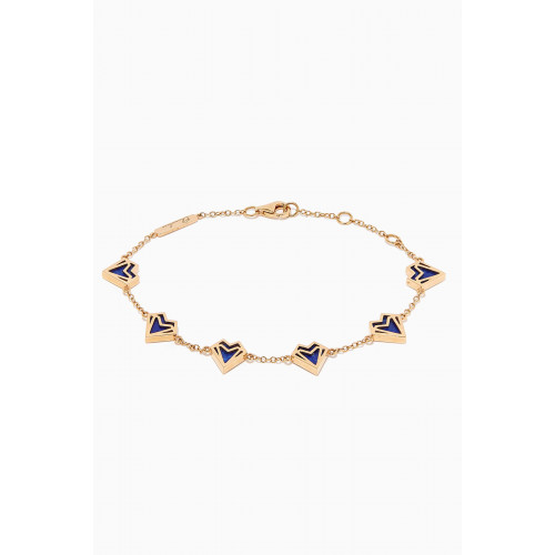 Charmaleena - Multi Six Hearts Bracelet with Lapis Lazuli in 18kt Yellow Gold