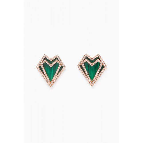 Charmaleena - My Heart Diamond Earrings with Malachite in 18kt Rose Gold