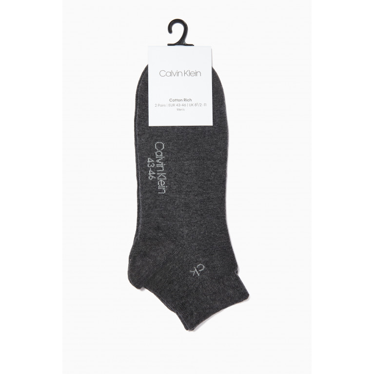 Calvin Klein - Cotton Blend Ankle Socks, Set of 2 Grey