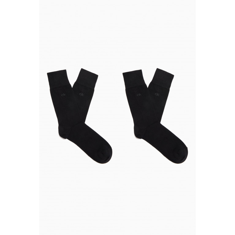 Calvin Klein - Flat Knit Crew Socks, Set of 2 Black