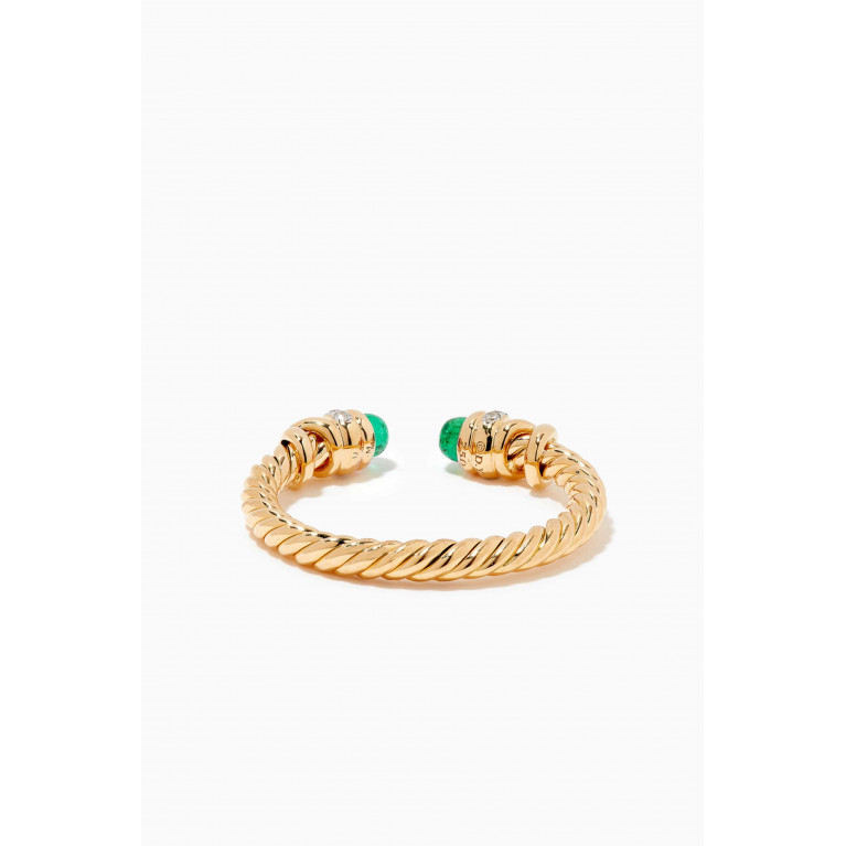 David Yurman - Petite Helena Diamond Ring with Emeralds in 18kt Yellow Gold