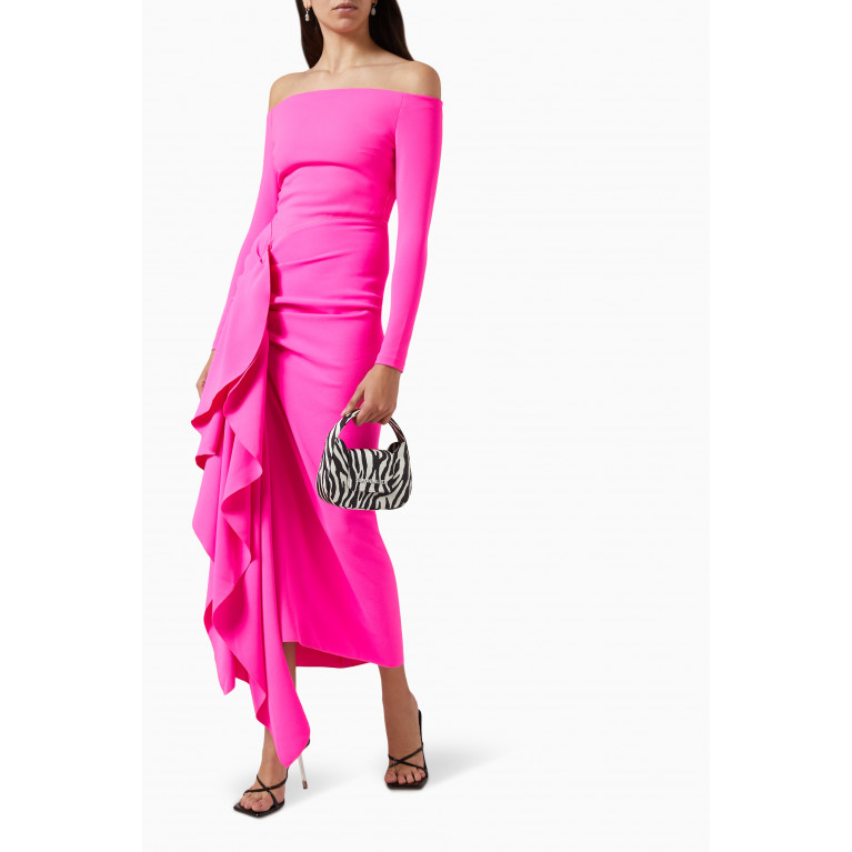Solace London - Lotus Ruffle Knot Midaxi Dress Pink