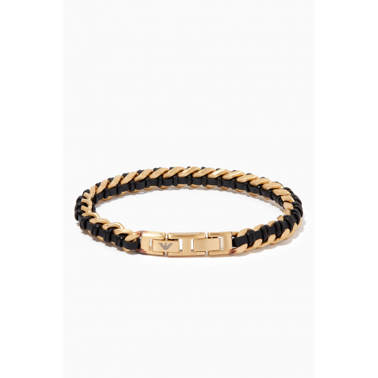 Emporio Armani - Chain Bracelet in Stainless Steel and Leather