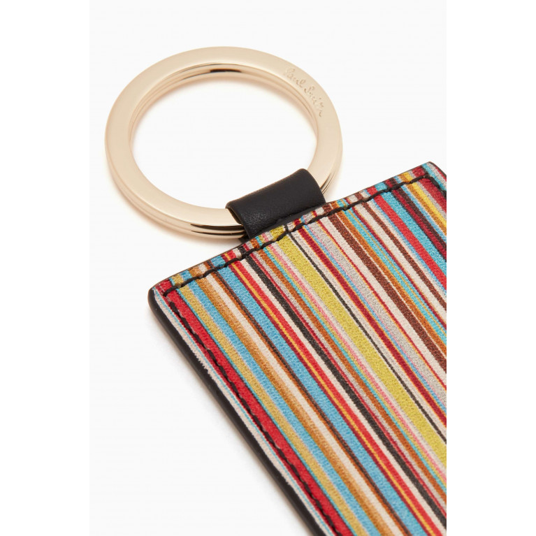 Paul Smith - Striped Rectangular Keyring in Leather Multicolour