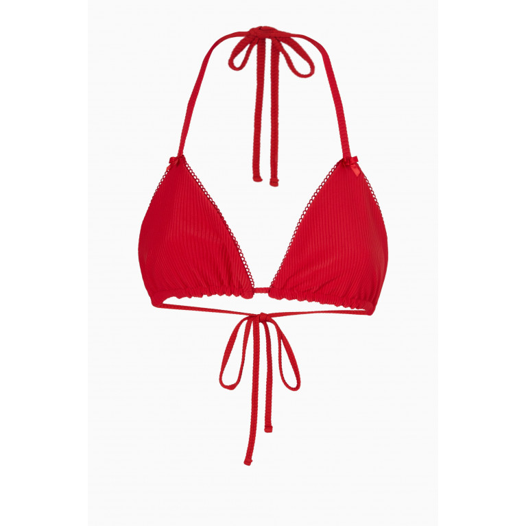 Frankies Bikinis - Tia Ribbed Bikini Bra Red