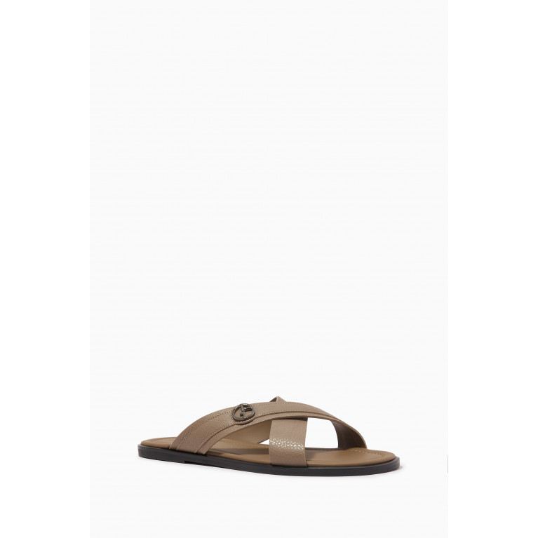 Giorgio Armani - Criss-Cross Slide Sandals in Leather Neutral
