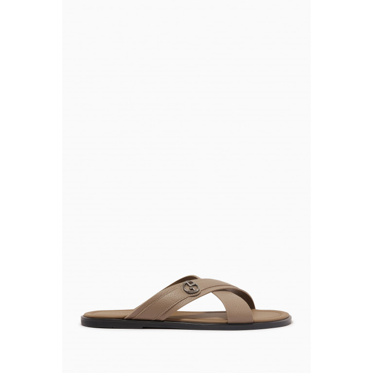 Giorgio Armani - Criss-Cross Slide Sandals in Leather Neutral