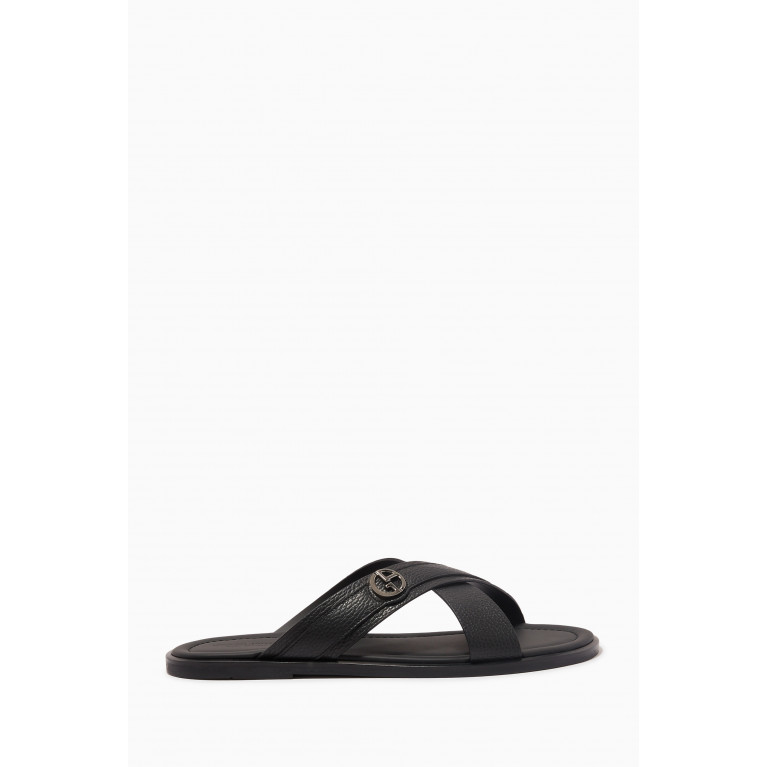 Giorgio Armani - Criss-Cross Slide Sandals in Leather Black
