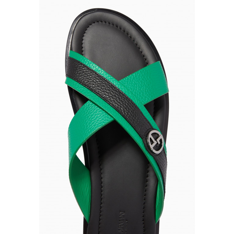 Giorgio Armani - Criss-Cross Slide Sandals in Leather Green