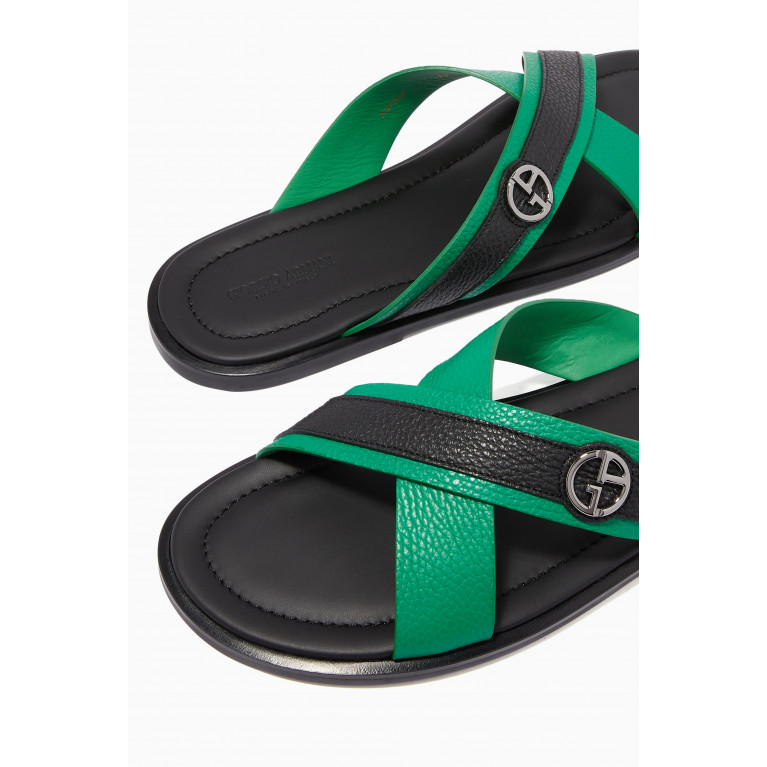 Giorgio Armani - Criss-Cross Slide Sandals in Leather Green