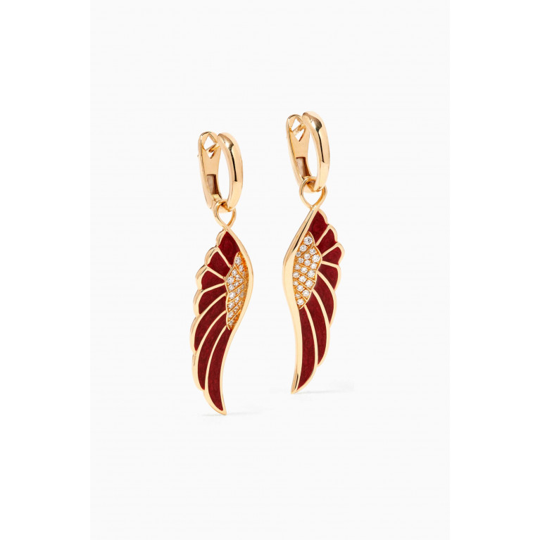 Garrard - Wings Reflection "Autumn" Diamond Earring with Enamel in 18kt Yellow Gold Red