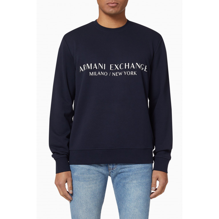 Armani Exchange - Clean Logo Cotton Sweatshirt Blue