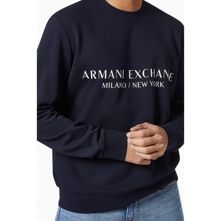 Armani Exchange - Clean Logo Cotton Sweatshirt Blue