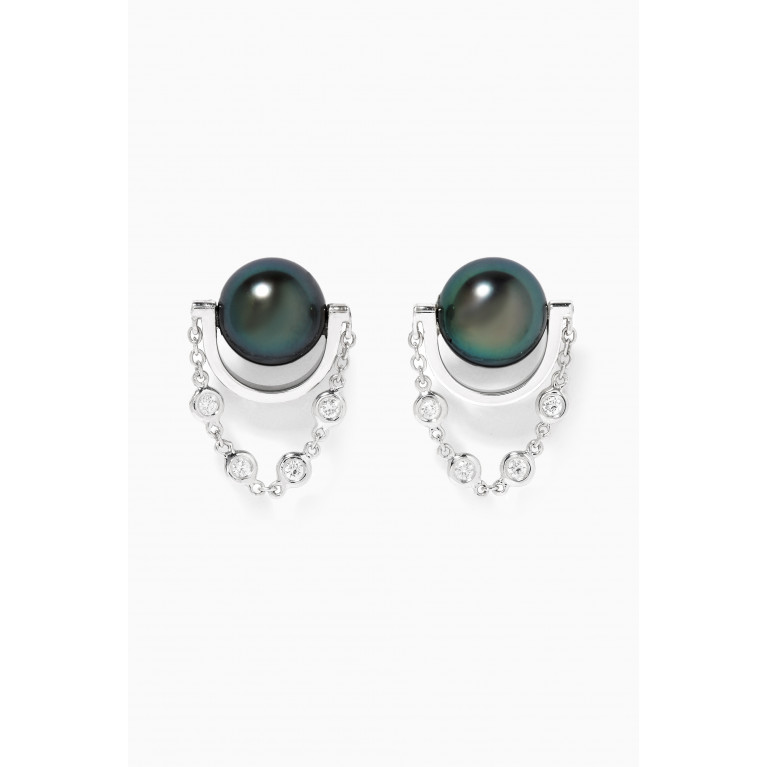 Robert Wan - Entrelace Pearl Earrings with Diamonds in 18kt White Gold Silver