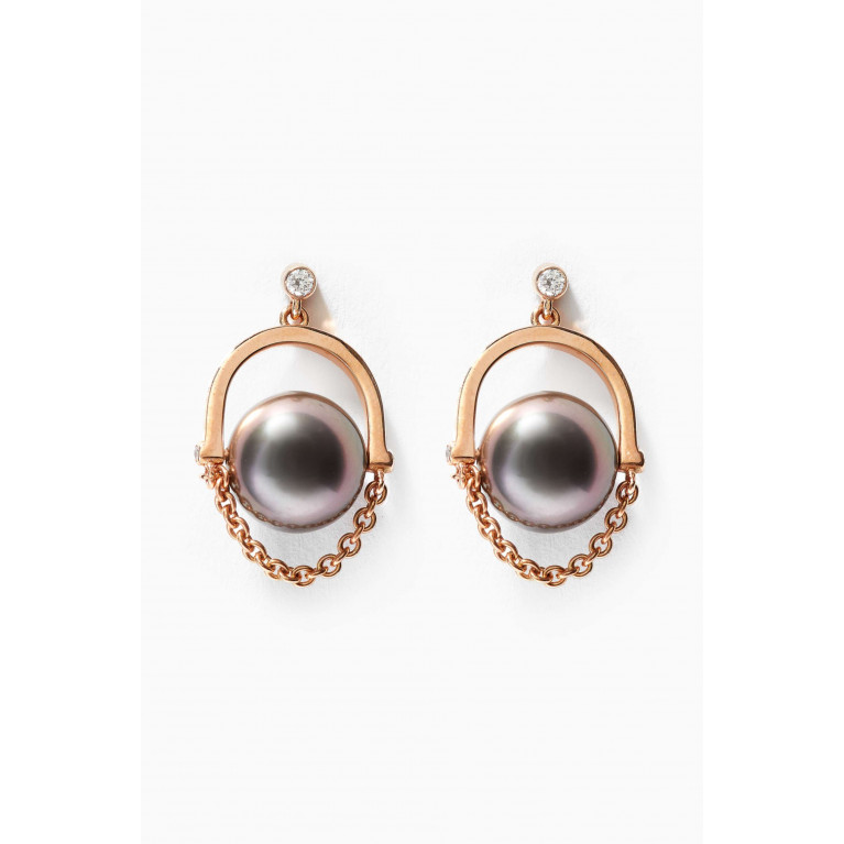 Robert Wan - Entrelace Pearl Earrings with Diamonds in 18kt Rose Gold
