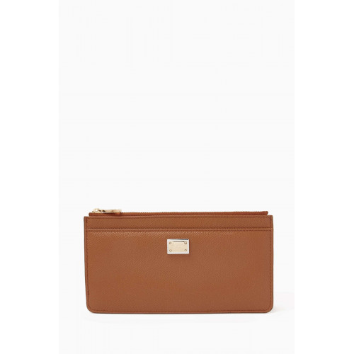 Dolce & Gabbana - Large Zip Card Case in Dauphine Leather Brown