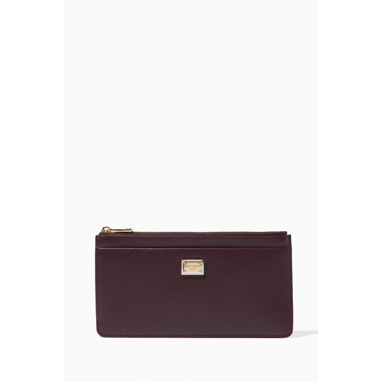 Dolce & Gabbana - Large Card Case with DG Plate in Dauphine Leather Red