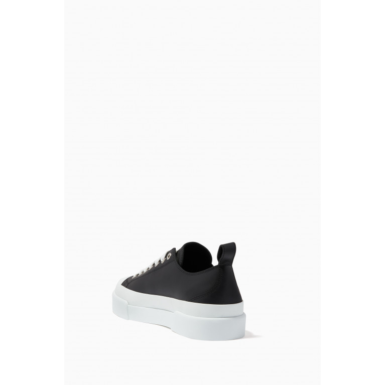 Dolce & Gabbana - Portofino Sneakers with Branded Plate & Logo Print in Leather Black