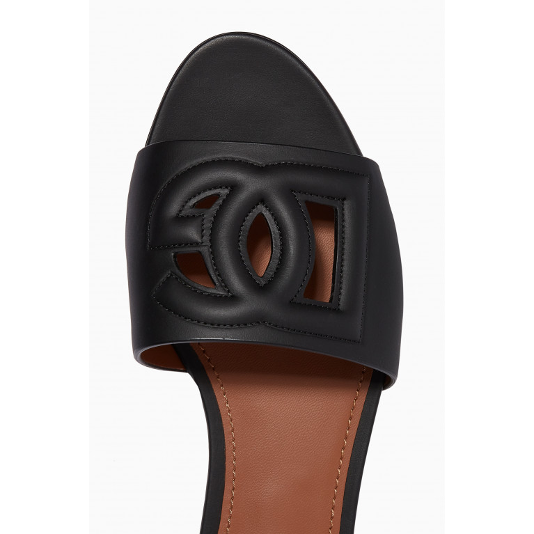 Dolce & Gabbana - Bianca Sliders with DG Millenials Logo in Leather Black