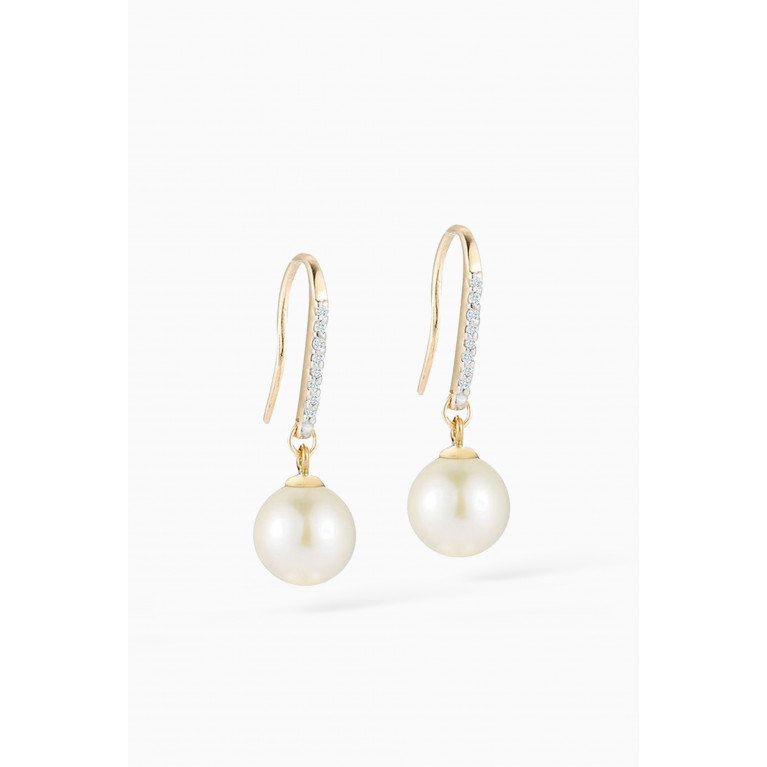 Mateo New York - Single Pearl Drop Earrings with Diamonds in 14kt Yellow Gold