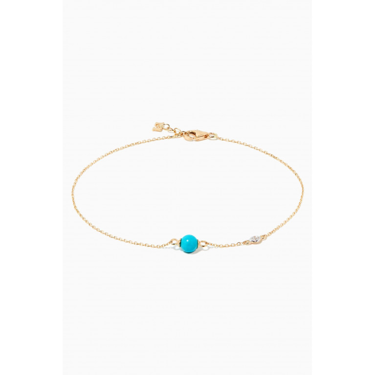 Mateo New York - Turquoise & Diamond Dot Chain Bracelet in 14kt Yellow Gold