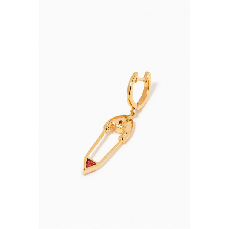 Kamushki - Safety Pin Single Earring in 18kt Yellow Gold Red