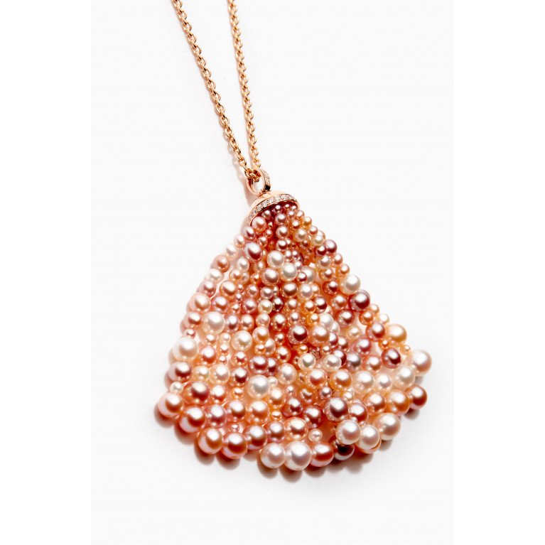 Gafla - Bahar Diamond Necklace with Pearls in 18kt Rose Gold, Large