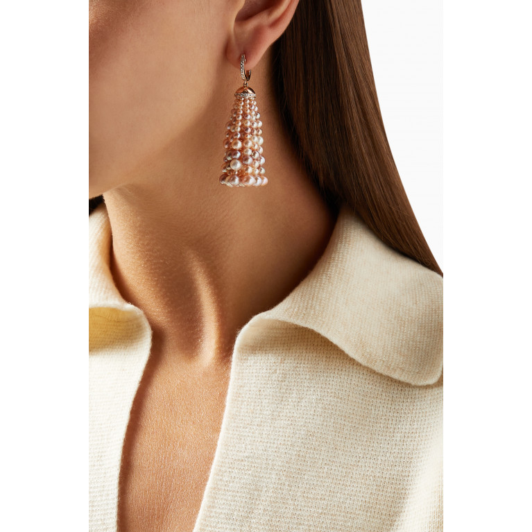 Gafla - Bahar Diamond Earrings with Pearls in 18kt Rose Gold, Large