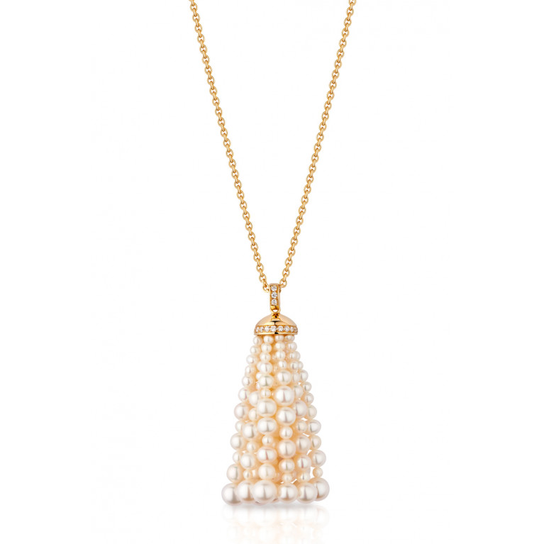 Gafla - Bahar Diamond Necklace with Pearls in 18kt Yellow Gold, Medium