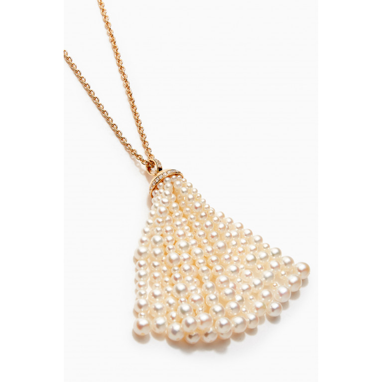Gafla - Bahar Diamond Necklace with Pearls in 18kt Yellow Gold, Large