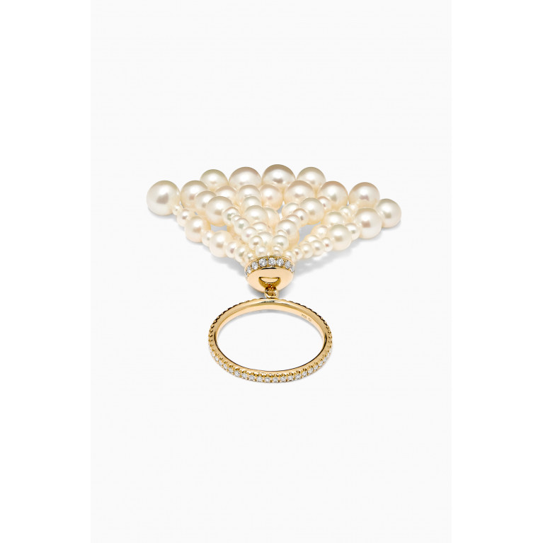 Gafla - Bahar Diamond Tassel Ring with Pearls in 18kt Gold