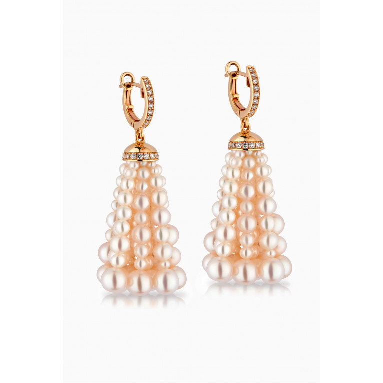 Gafla - Bahar Diamond Earrings with Pearls in 18kt Yellow Gold, Small