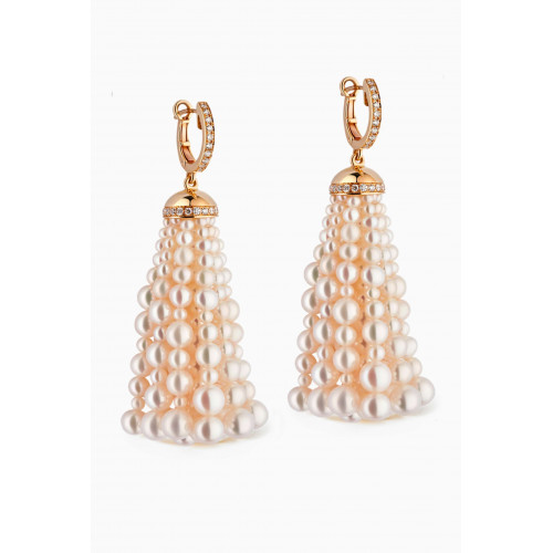 Gafla - Bahar Diamond Earrings with Pearls in 18kt Yellow Gold, Large