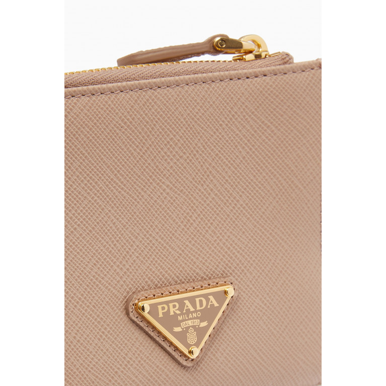Prada - Triangle Logo Small Wallet in Saffiano Leather Pink