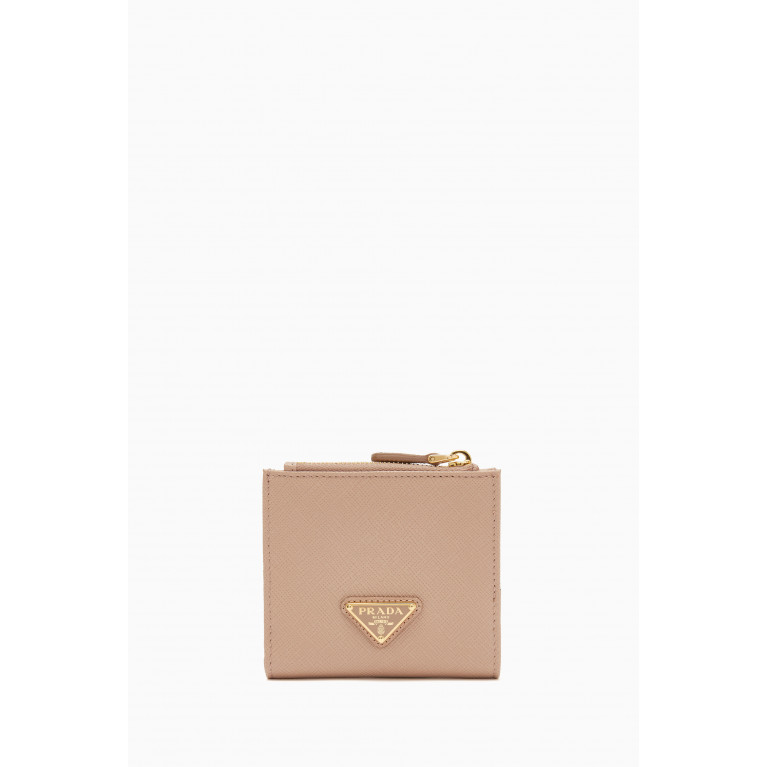 Prada - Triangle Logo Small Wallet in Saffiano Leather Pink